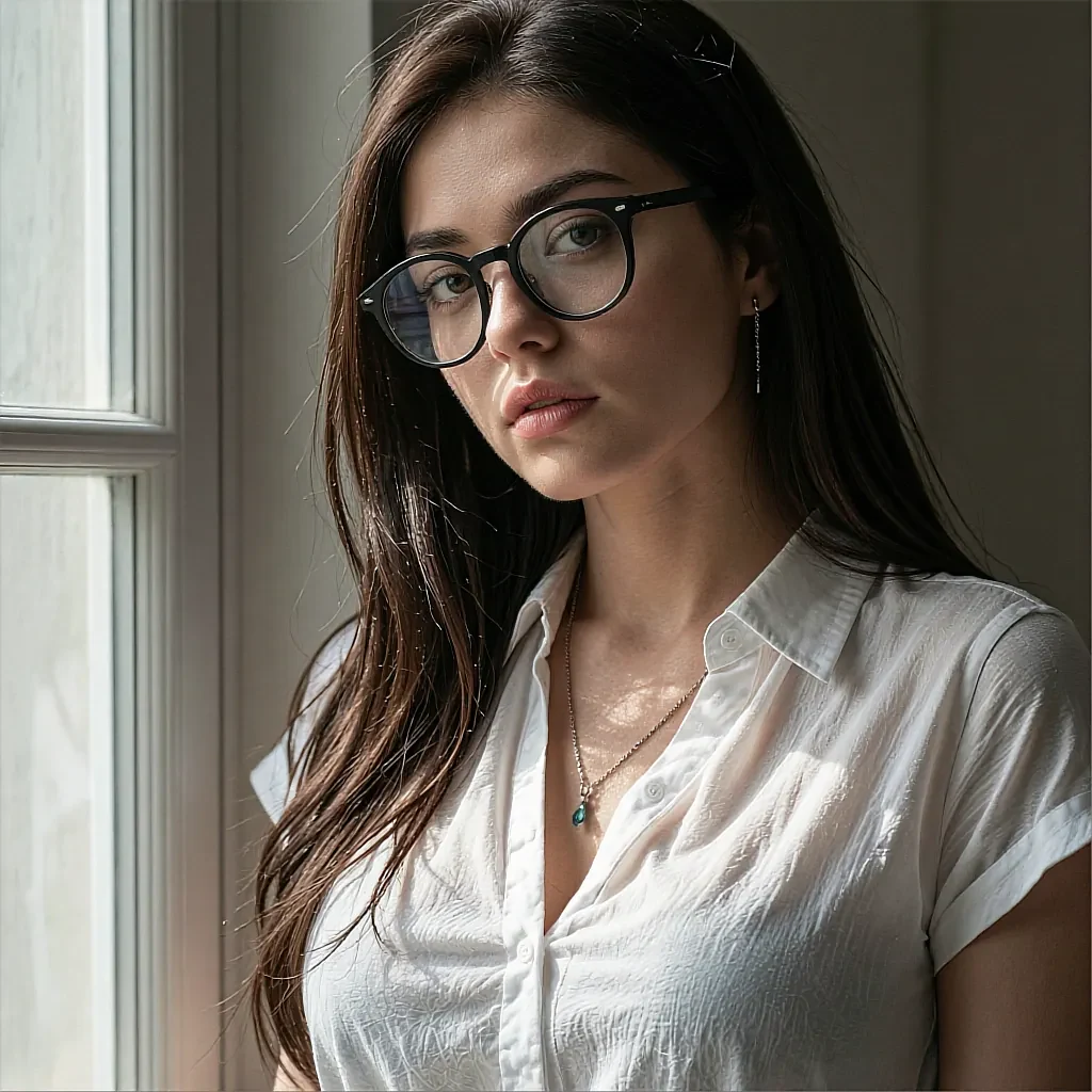 Operator window in a browser session: fictional AI character in close crop