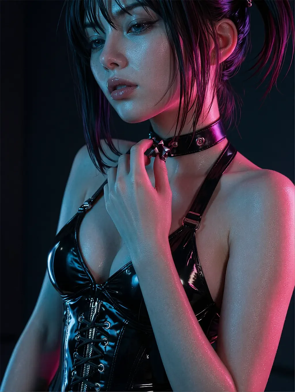 Picture sent inside a thread: fictional AI character on a balcony at night